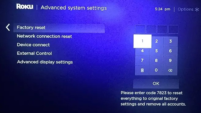 Click Factory Reset