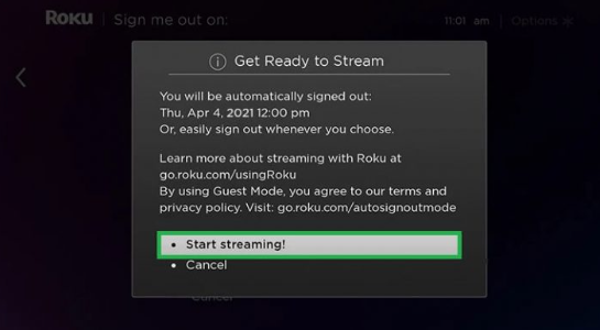 Click Start Streaming Option