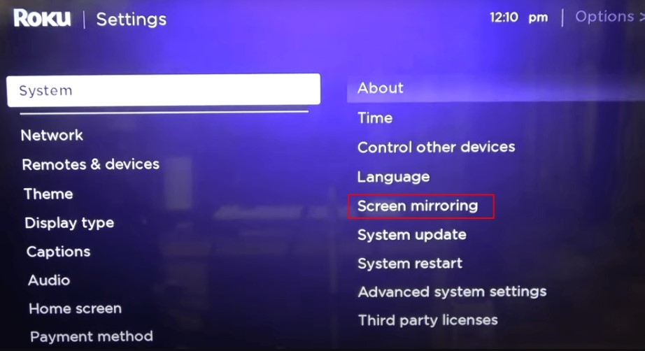 Select Screen Mirroring