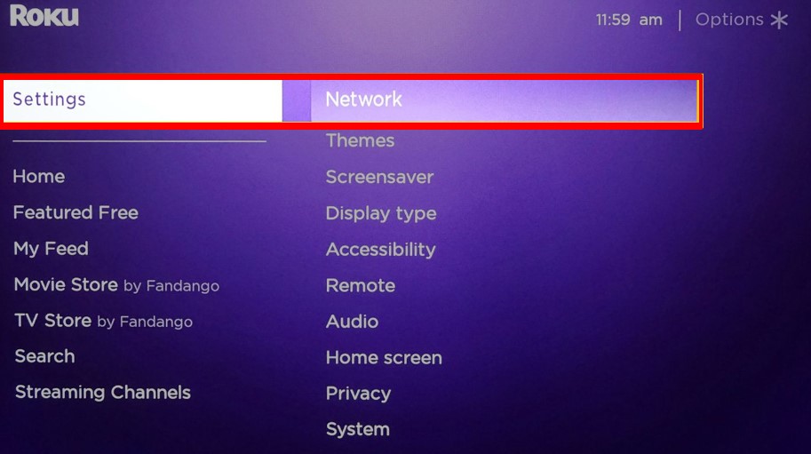 Select Settings and Network