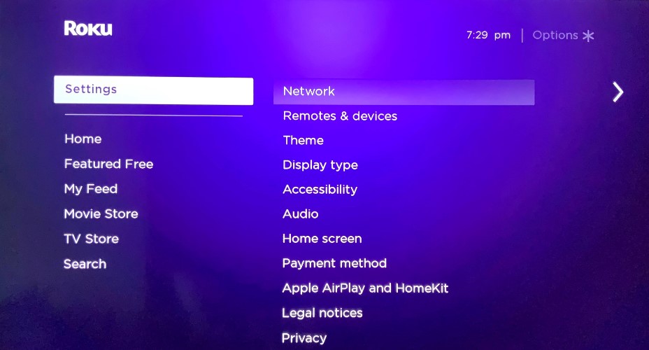 Select Settings on Roku to Connect PS5 and Roku TV