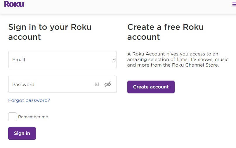 Select Sign In on Roku Page