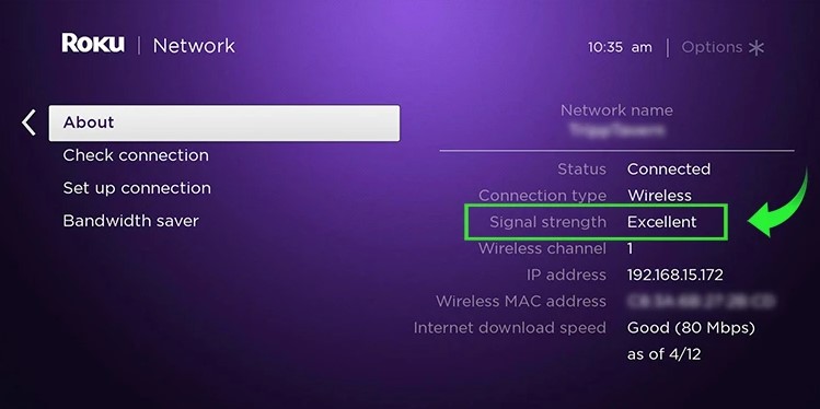 Tap the Check Connection option on Roku