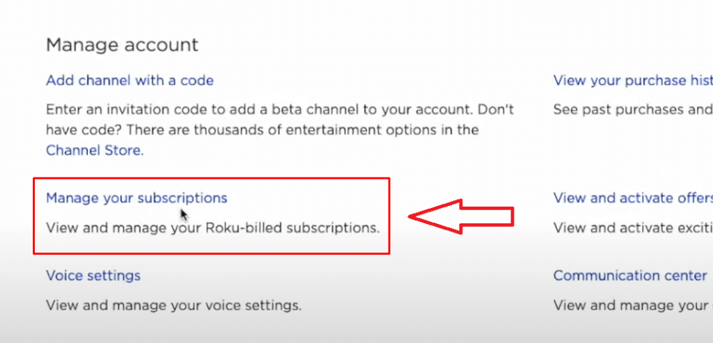Cancel subscriptions from Roku Website