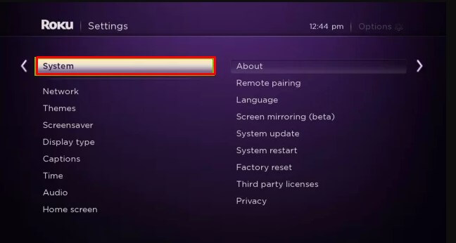 Select Privacy on Roku Settings