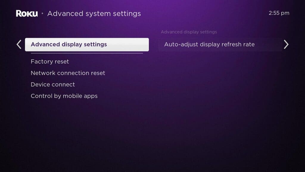 Select Auto-Adjust Display Refresh Rate