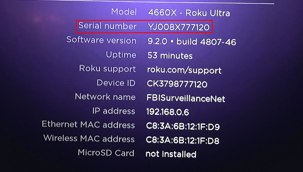 Roku serial number