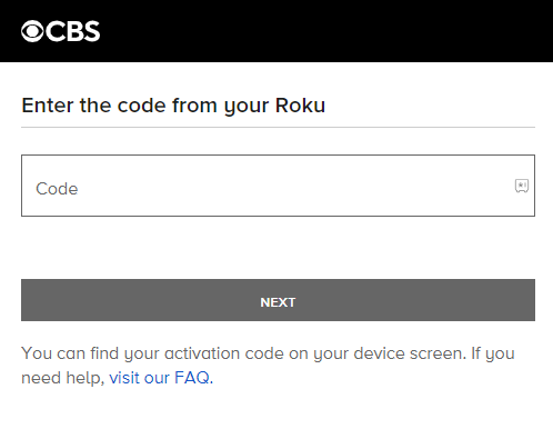 Enter the code and activate the CBS app on Roku