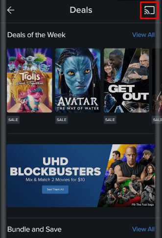 AirPlay Vudu app on Roku from iPhone