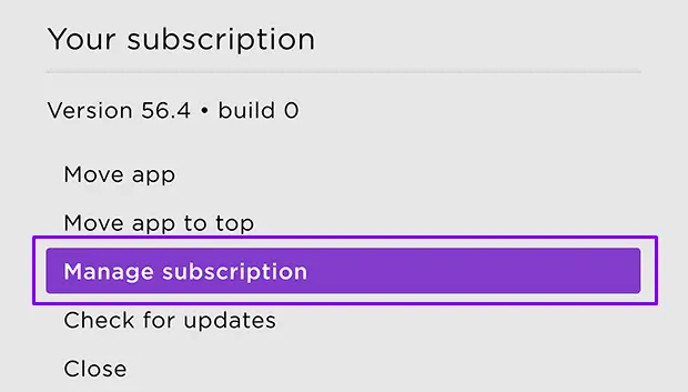 Tap on Manage Subscription to cancel Sling TV on Roku