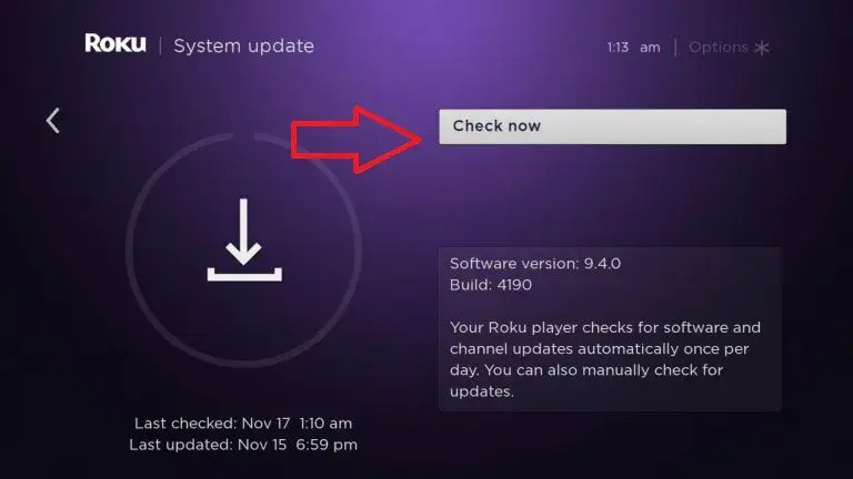 Update your Roku device to fix the error code 014.30