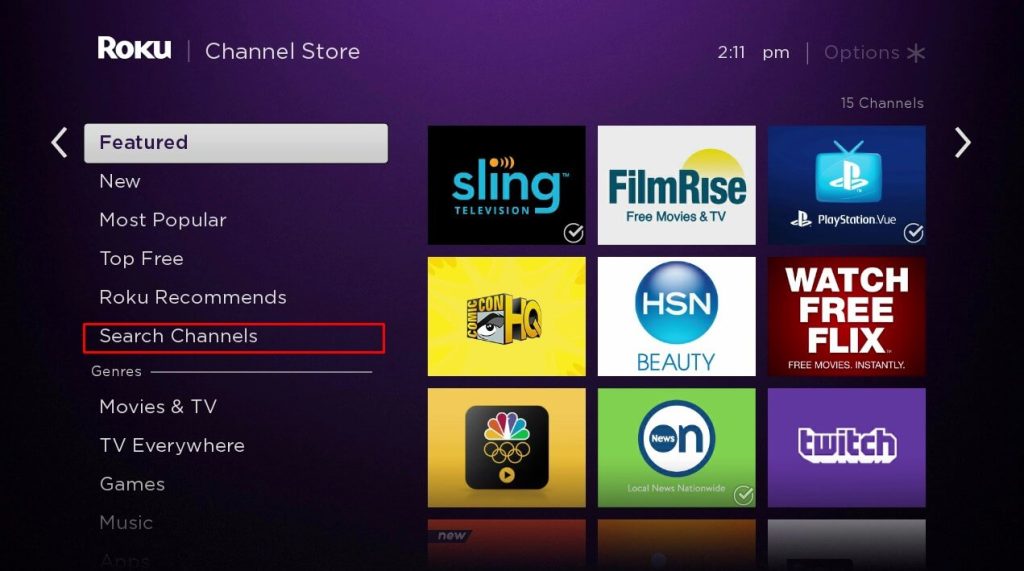 Click Search Channels and type ABC News