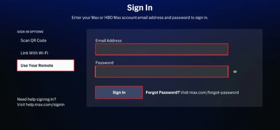 Sign in to the Max app