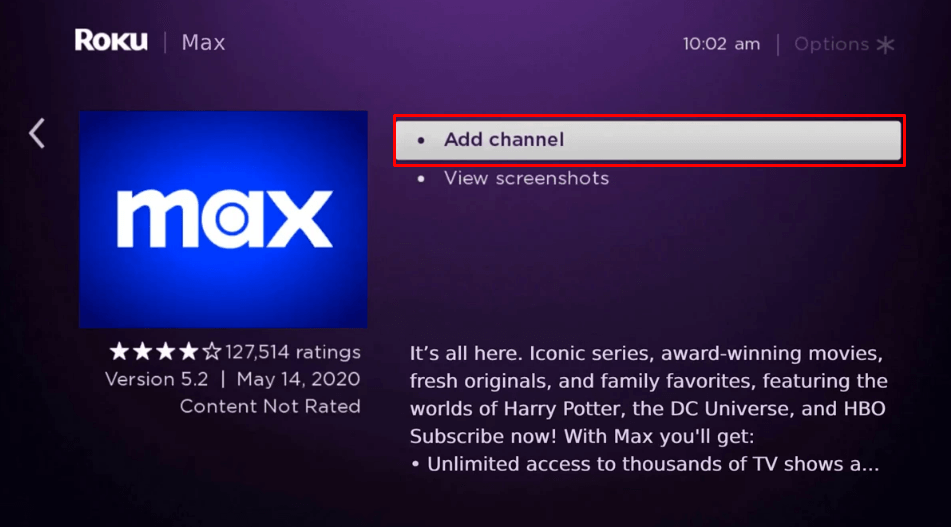 Tap Add Channel to install HBO Max