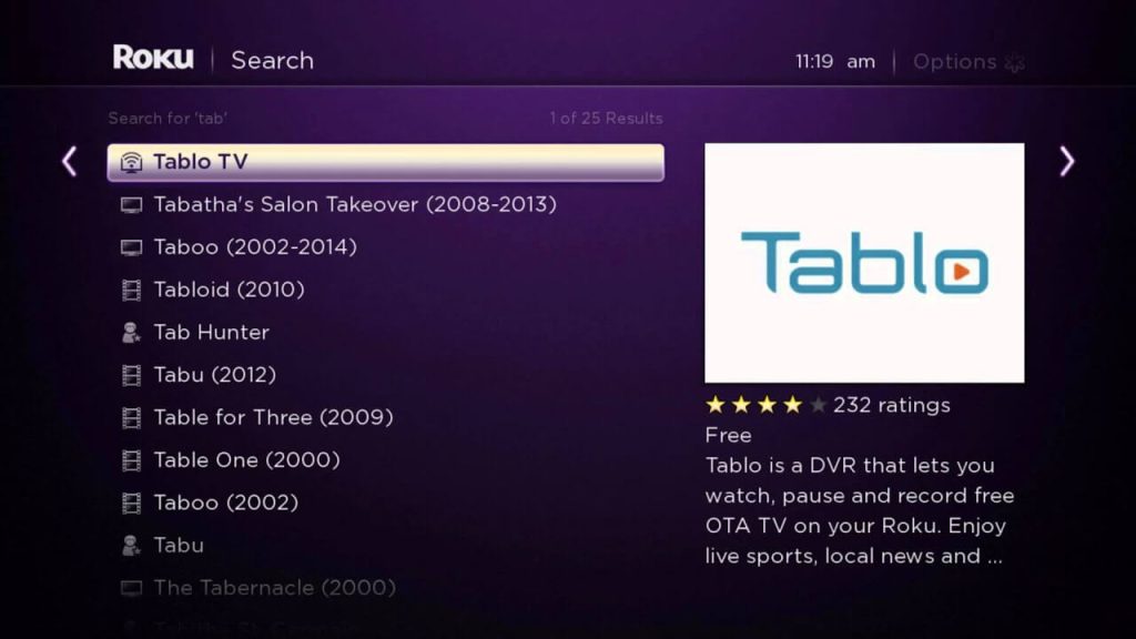 Choose Tablo TV from the suggestion