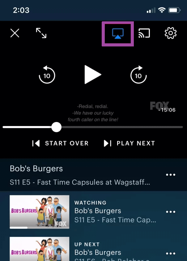 Tap the AirPlay icon