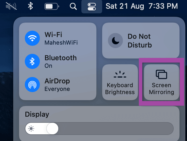 Tap the Screen Mirroring icon