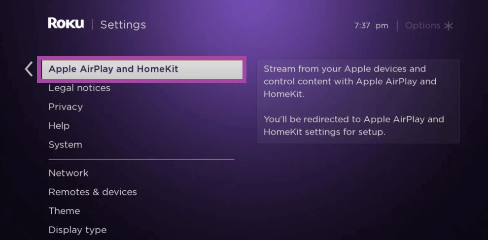 Tap Apple AirPlay and HomeKit