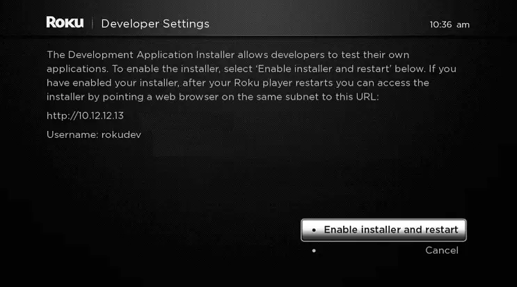Go to Roku Developer Settings