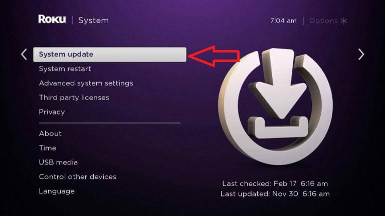 Click on System update