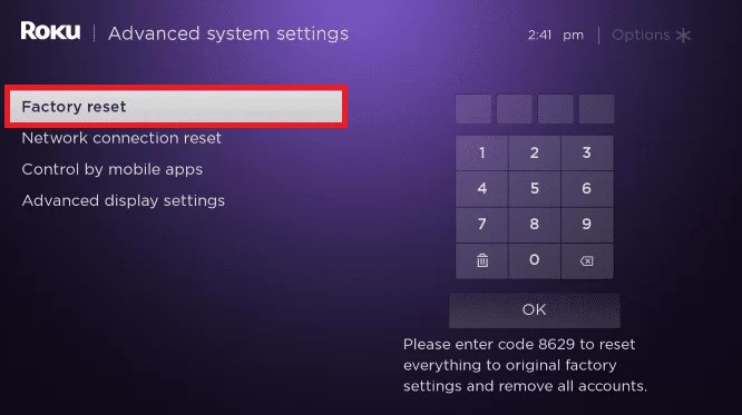 Select Factory Reset