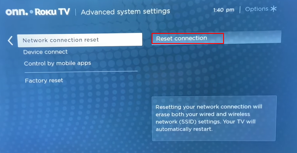 Click Reset Connection