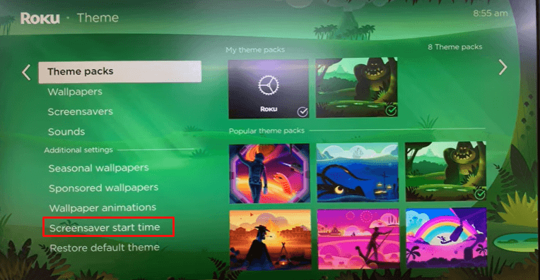 Select Screensaver Start Time on Roku