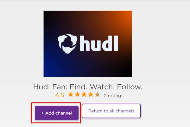 Click Add Channel to Get Hudl on Roku