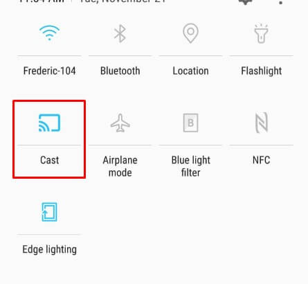 Select Cast to Mirror the samsung TV Plus App on Roku