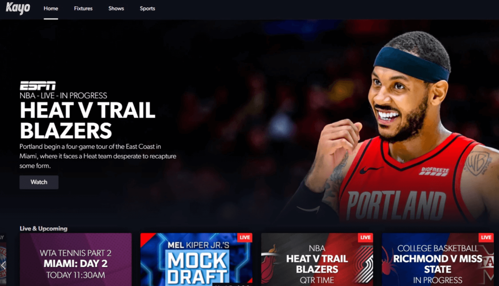 Kayo Sports on Roku- PC Screen