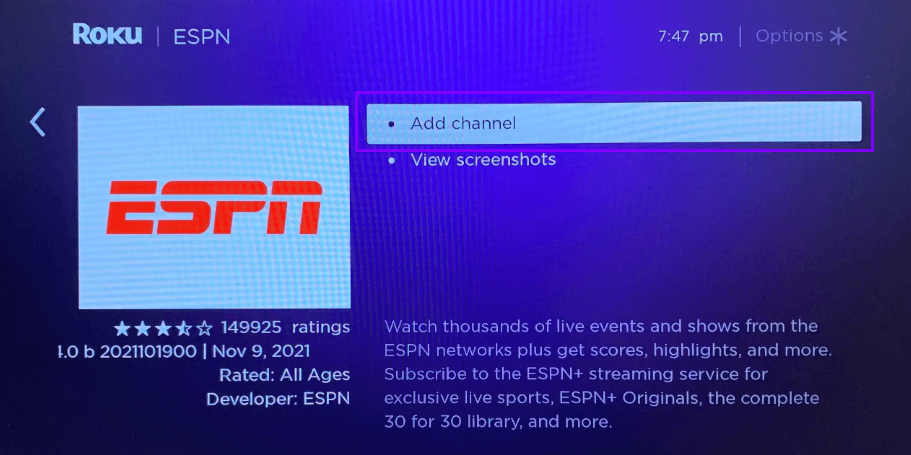 UFC on Roku-Install ESPN