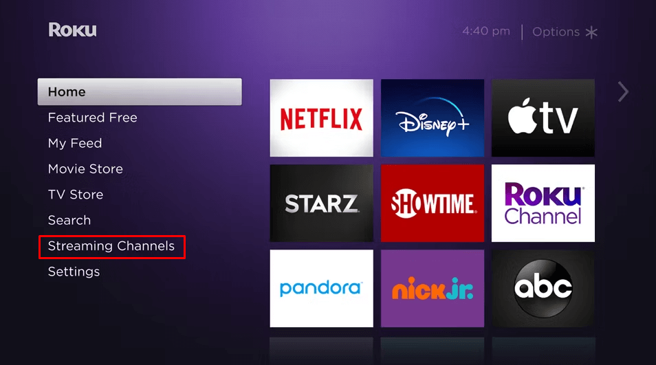 Select Streaming Channels on Roku