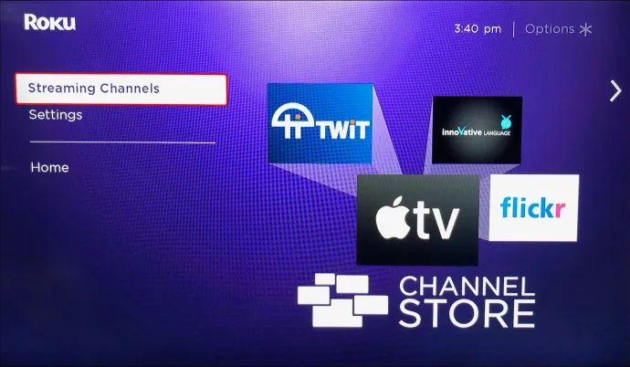Select the Streaming Channels option