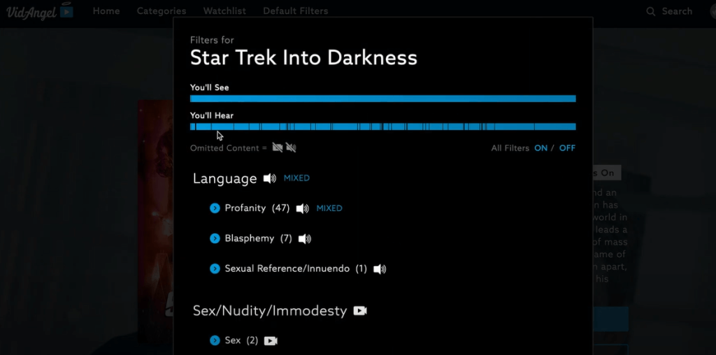 Filter content on VidAngel