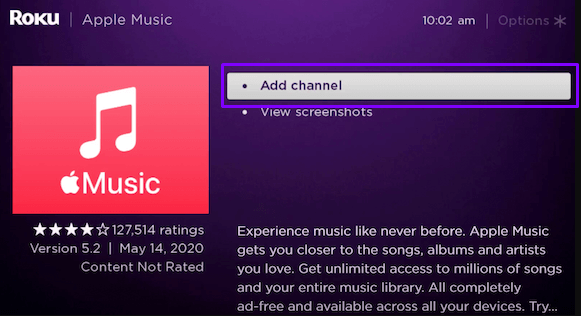 Apple Music on Roku-Add Channel