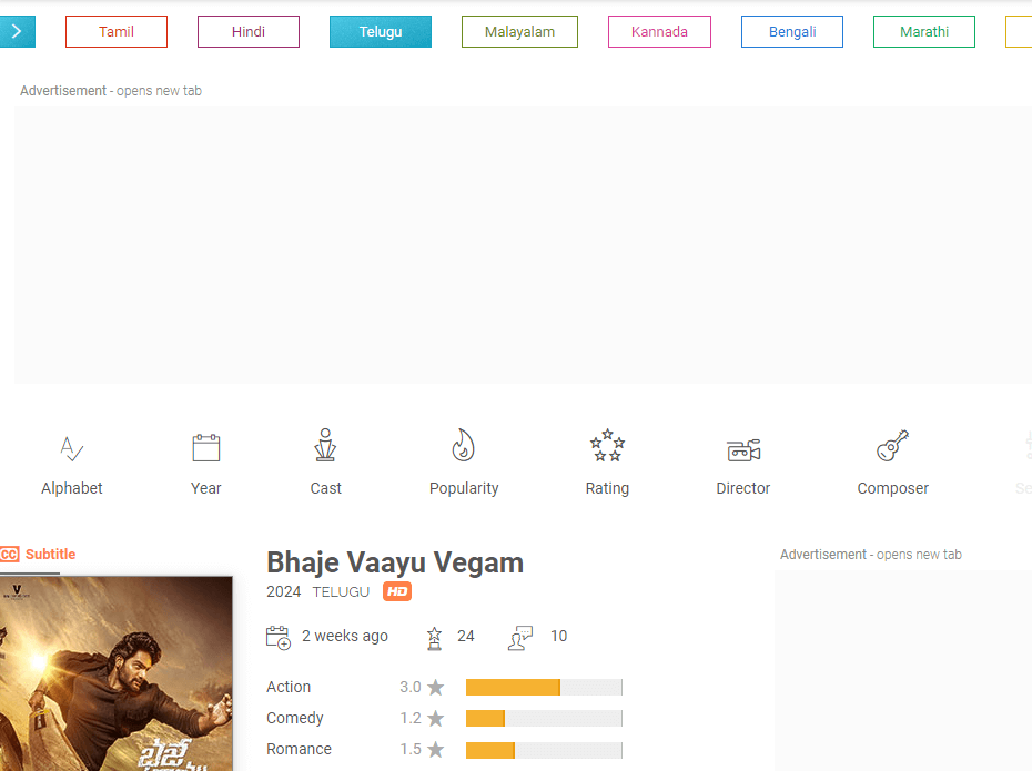 Choose content on Einthusan