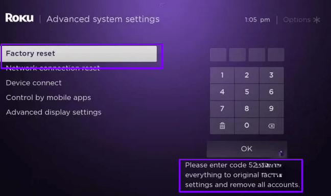 Roku error code 005-Factory Reset