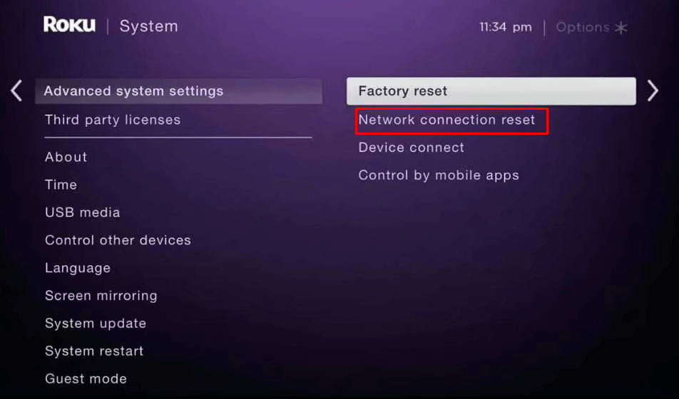 Network connection Reset Option