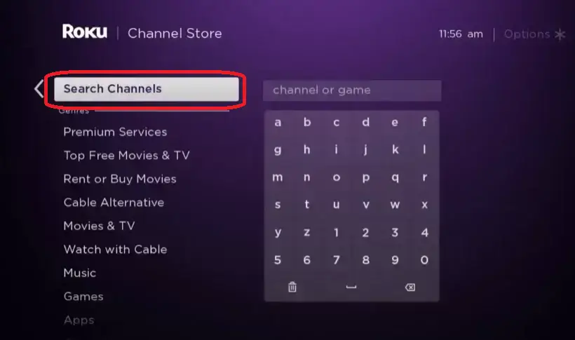 Search and Install ABC on your Roku device