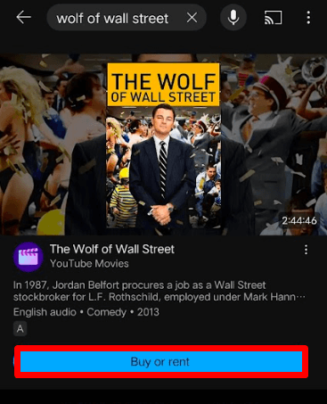 Click on Buy or Rent option on YouTube app