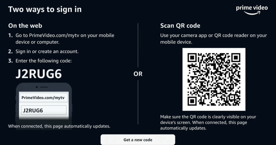 Prime Video login page
