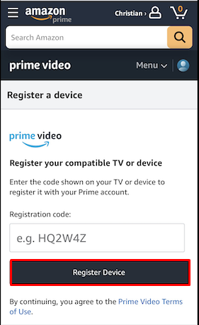 Enter the code and click on Register Device option