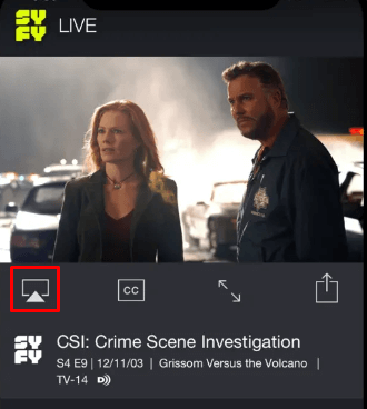 Click on AirPlay icon and access SYFY on Roku via iPhone