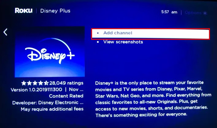 Tap on Add Channel to get Disney Plus on Roku