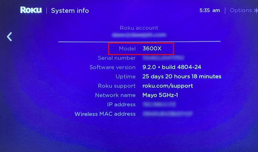 Model Number on Roku TV
