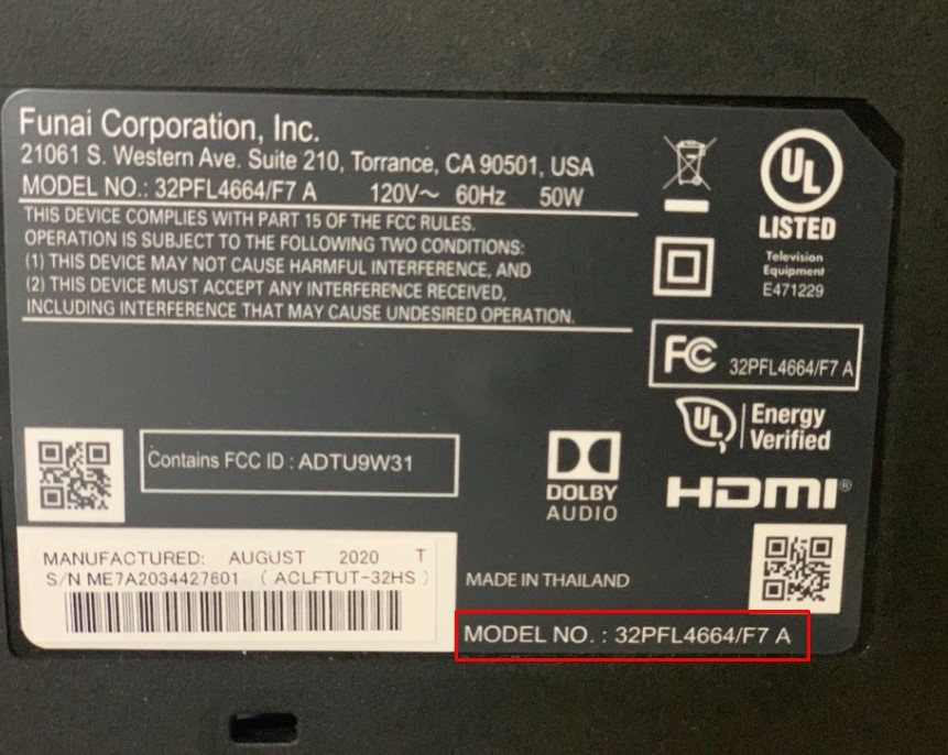 Model Number on Roku TV backside