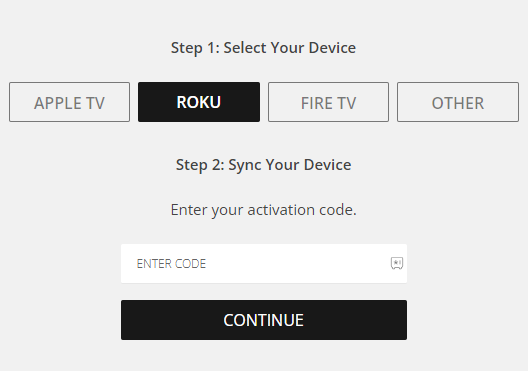 Select device, enter the code and activate Lifetime on Roku