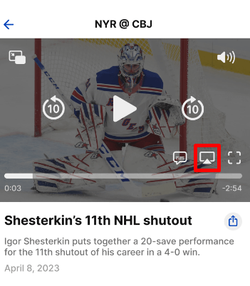 AirPlay NHL app on Roku via iPhone