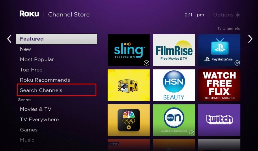 Choose the Search Channels option