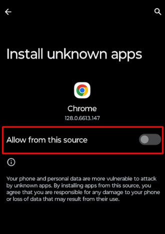 Toggle the button to turn on Allow from this source